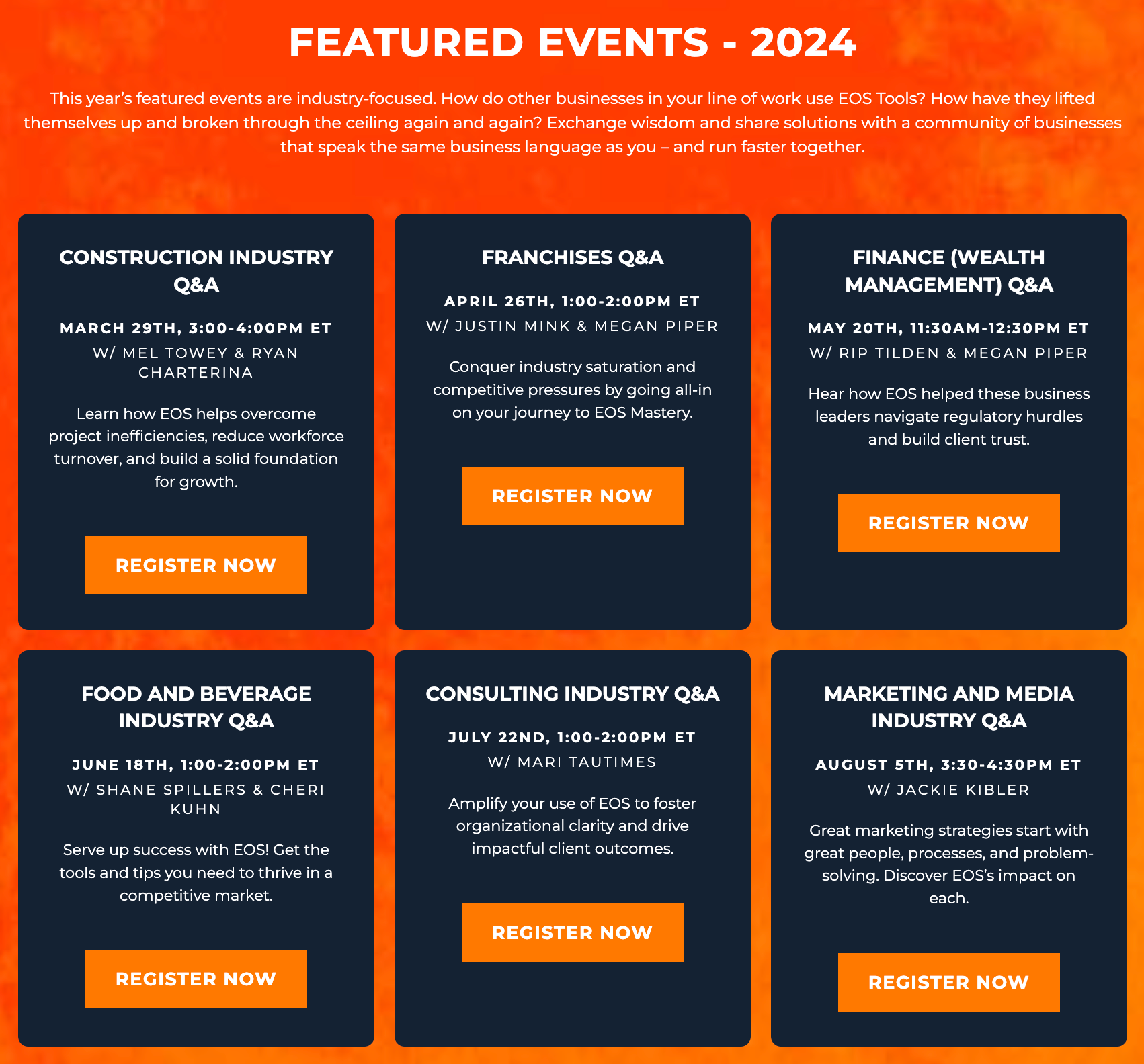 A grid of several EOS-related virtual event descriptions that links to the registration page.